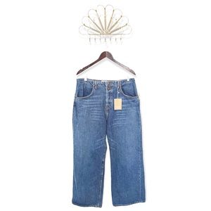 Reformation Louise High Rise Button Fly Medium Wash Wide Leg Ankle Jeans